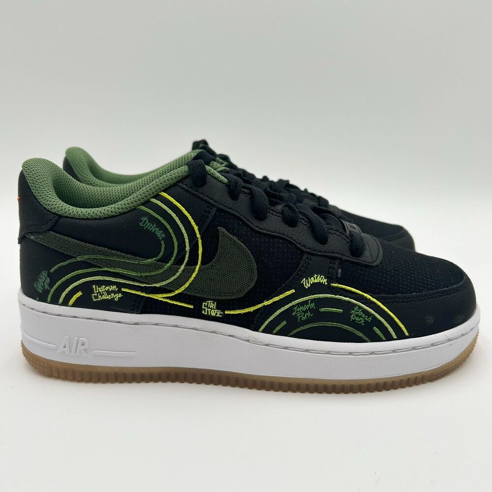 Nike Air Force 1 LV8 GS Youth Boys Shoes Black Carbon Green Size 6Y